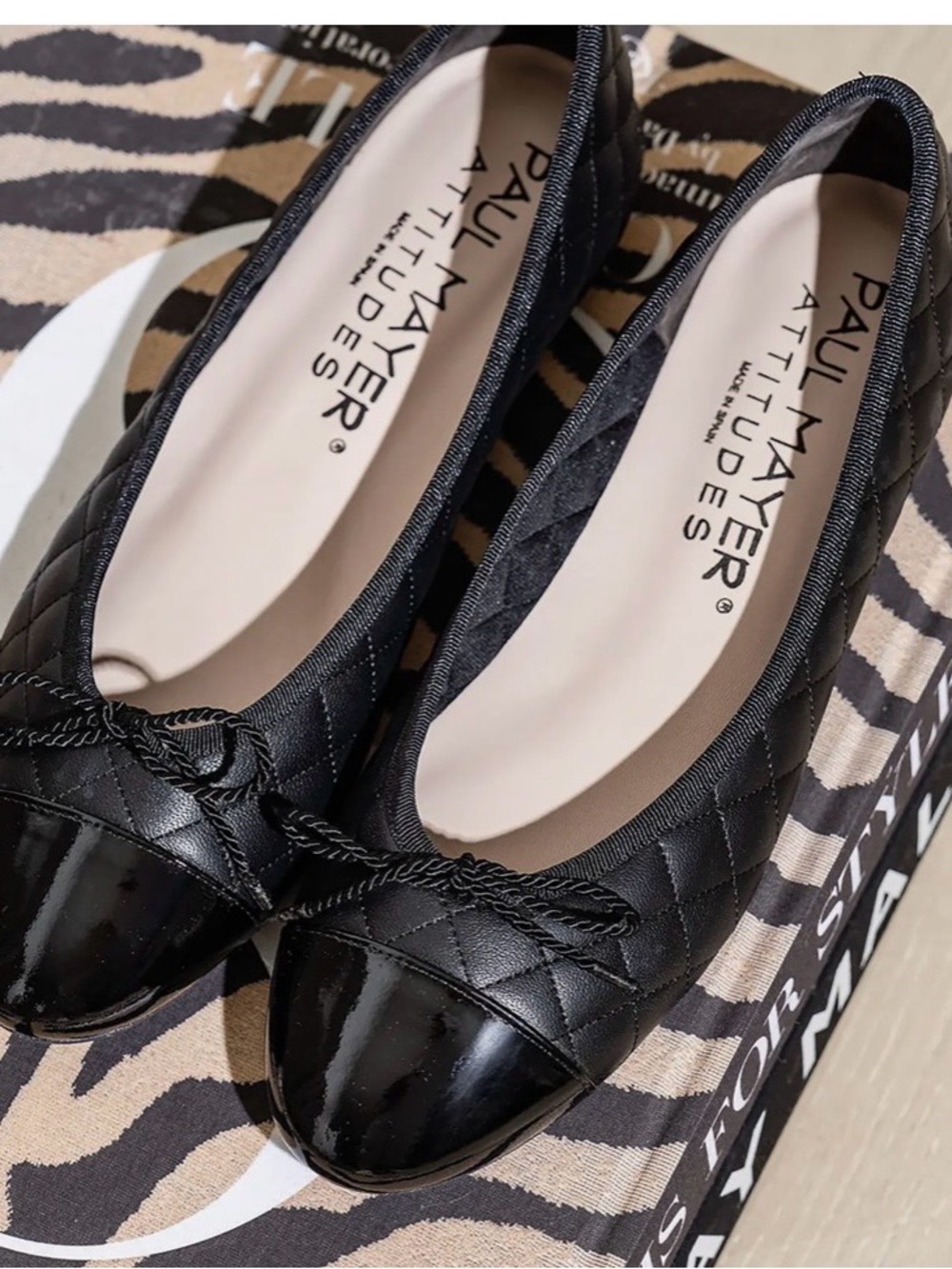 Paul Mayer Black Quilted Cap-Toe Ballet Flats